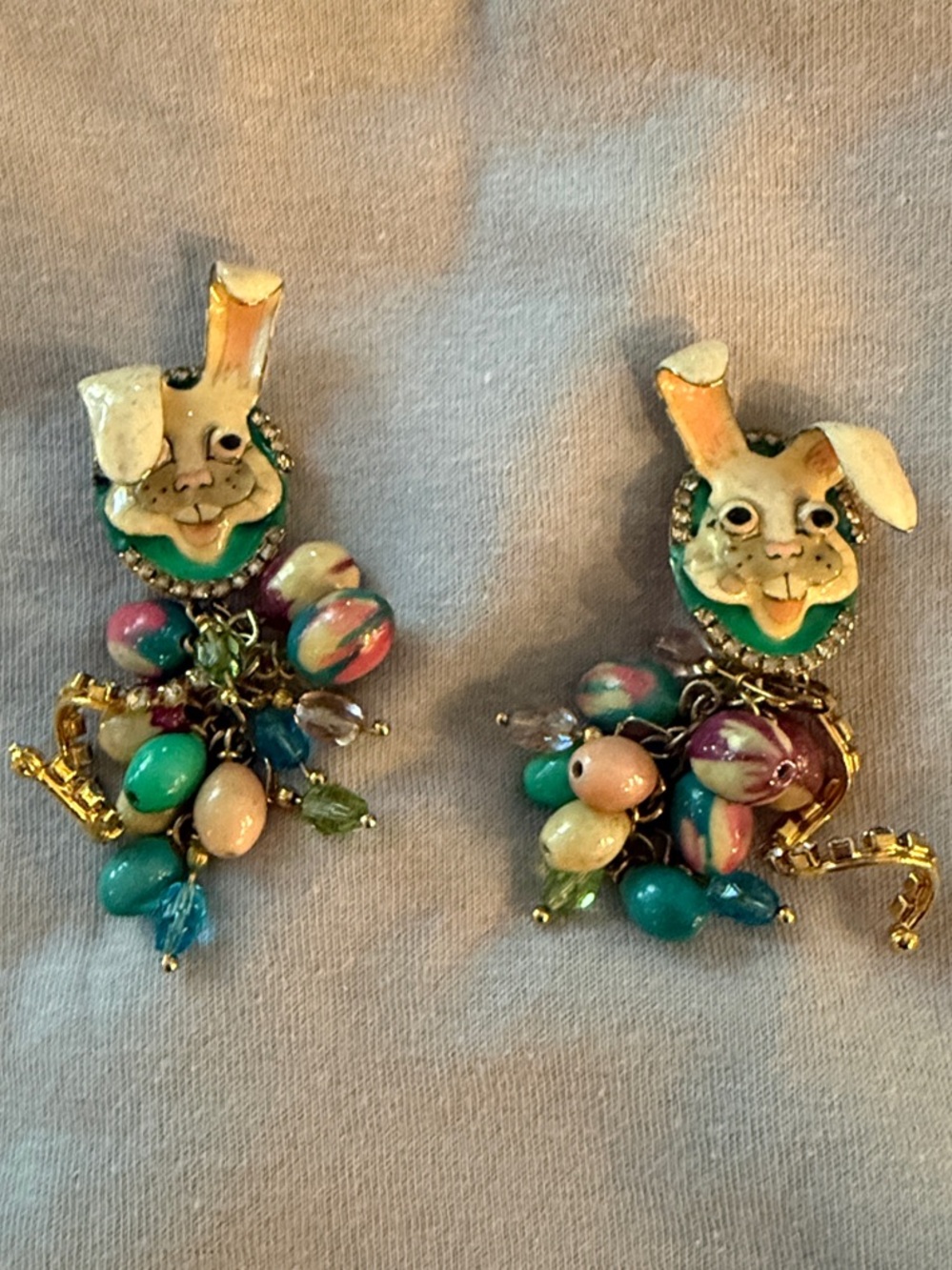 Lunch at the Ritz Bunny Cluster Drop Earrings in Teal & Pastel Mix